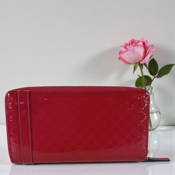 Gucci Shima GG Belted Zip Around Pink Enamel Leather Micro Long Wallet - Picture 3 of 16